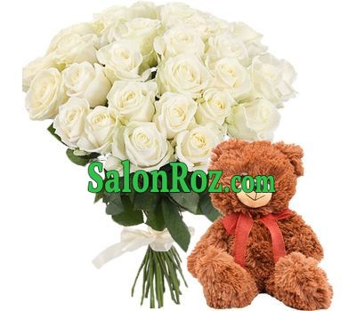 White roses and Teddy bear White roses and Teddy bear