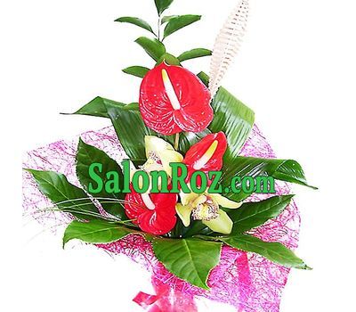 Bouquet of anthurium and orchids Bouquet of anthurium and orchids