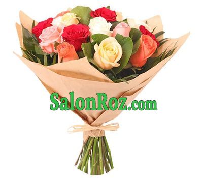Bouquet of multicolored roses on a short stalk Bouquet of multicolored roses on a short stalk