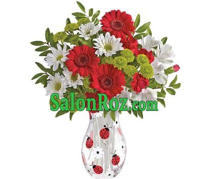 Bouquet with red gerberas and chrysanthemums Bouquet with red gerberas and chrysanthemums
