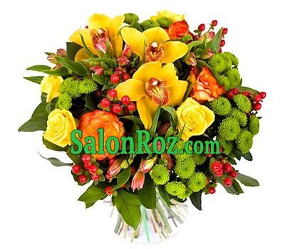 Bouquet with orchids and green chrysanthemums Bouquet with orchids and green chrysanthemums