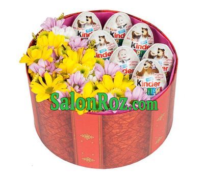 Box with chrysanthemums and kinder Box with chrysanthemums and kinder