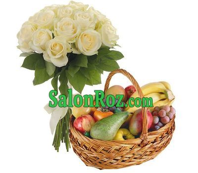 Fruit Basket and 15 White Roses Fruit Basket and 15 White Roses