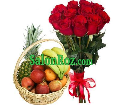Fruit basket and imported roses Fruit basket and imported roses
