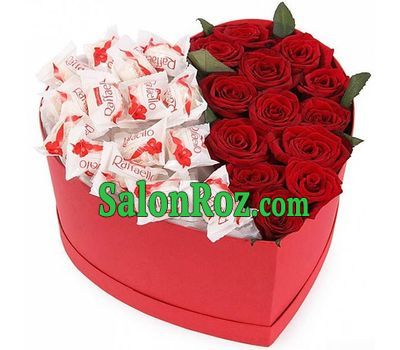Red Roses and Raffaello in a Box Heart Red Roses and Raffaello in a Box Heart