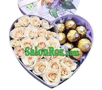 Cream roses and ferrero in a box Cream roses and ferrero in a box