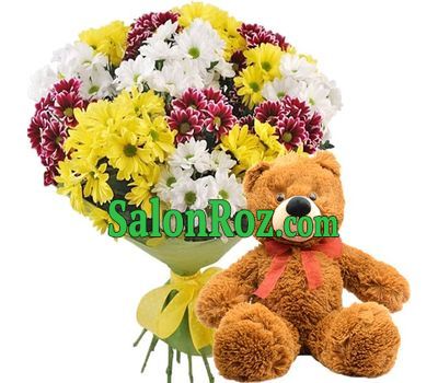 Teddy bear with chrysanthemums Teddy bear with chrysanthemums