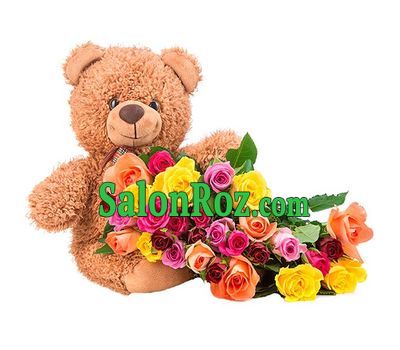 Teddy bear with multi-colored roses Teddy bear with multi-colored roses