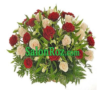 Roses and alstroemeria in the basket Roses and alstroemeria in the basket
