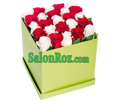 25 red and white roses in a square box 25 red and white roses in a square box