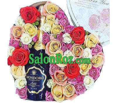 Box with flowers and champagne Box with flowers and champagne