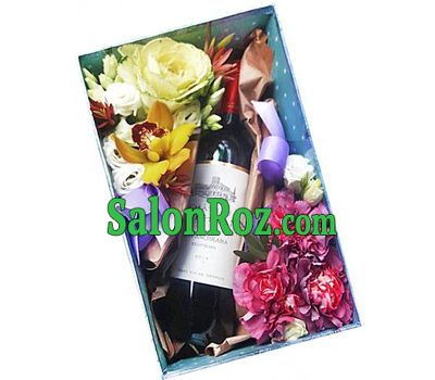 Box with flowers and wine Box with flowers and wine