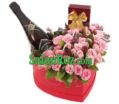 Box with roses, champagne and chocolate Box with roses, champagne and chocolate