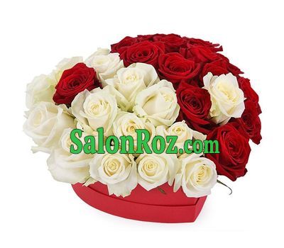 Red and white roses in a box heart Red and white roses in a box heart