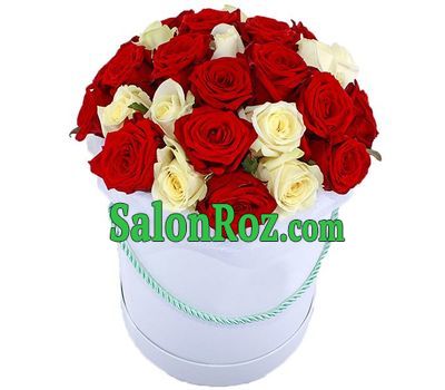 Red and white roses in a box Red and white roses in a box