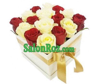 Red and white roses in a square box Red and white roses in a square box