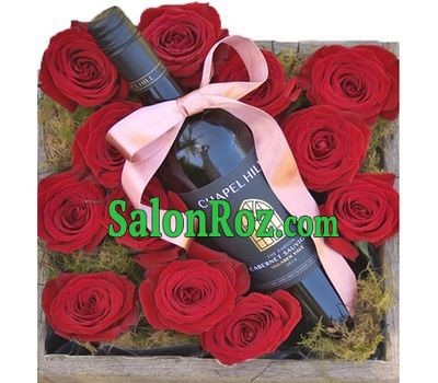 Roses with wine in a box Roses with wine in a box