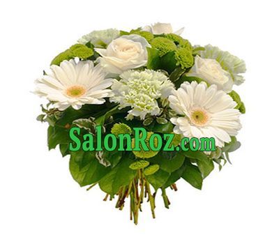 Bouquet of flowers from 3 roses, 3 gerberas, 4 chrysanthemums and 3 carnations Bouquet of flowers from 3 roses, 3 gerberas, 4 chrysanthemums and 3 carnations