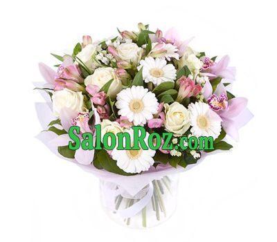 Bouquet of flowers of 4 orchids, 7 roses, 5 gerberas, 7 alstroemerias Bouquet of flowers of 4 orchids, 7 roses, 5 gerberas, 7 alstroemerias