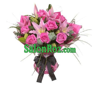 Bouquet of flowers from 7 roses and 2 lilies Bouquet of flowers from 7 roses and 2 lilies