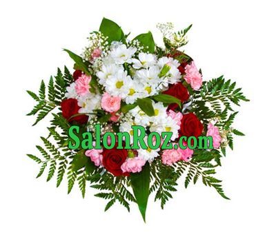 Bouquet of flowers from 6 roses, 6 carnations, 3 chrysanthemums Bouquet of flowers from 6 roses, 6 carnations, 3 chrysanthemums