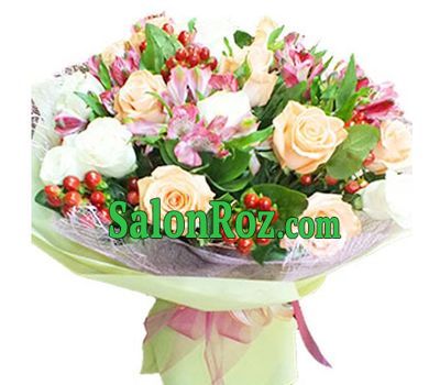 Bouquet of 15 roses and 8 alstromeries Bouquet of 15 roses and 8 alstromeries