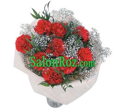 Bouquet of flowers from 9 red carnations with gypsophila Bouquet of flowers from 9 red carnations with gypsophila