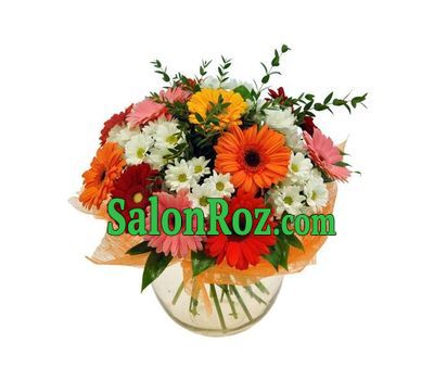 Bouquet of flowers from 9 gerberas and 6 chrysanthemums Bouquet of flowers from 9 gerberas and 6 chrysanthemums