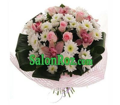 Bouquet of flowers from 5 orchids, 5 roses and 7 chrysanthemums Bouquet of flowers from 5 orchids, 5 roses and 7 chrysanthemums