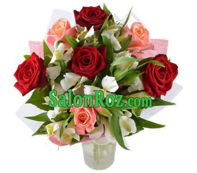 Bouquet of flowers from 7 roses and 6 alstroemerias Bouquet of flowers from 7 roses and 6 alstroemerias