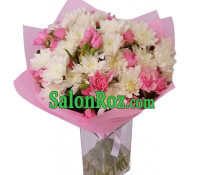 Bouquet of flowers from 9 roses and 6 chrysanthemums Bouquet of flowers from 9 roses and 6 chrysanthemums
