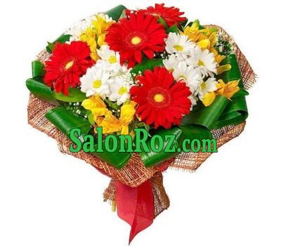 Bouquet of flowers from 4 gerberas, 3 chrysanthemums and 4 alstroemerias Bouquet of flowers from 4 gerberas, 3 chrysanthemums and 4 alstroemerias