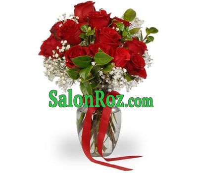 Bouquet of 13 roses with gypsophila Bouquet of 13 roses with gypsophila