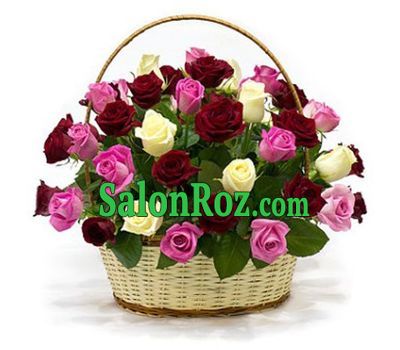 Basket of 35 multi-colored roses Basket of 35 multi-colored roses