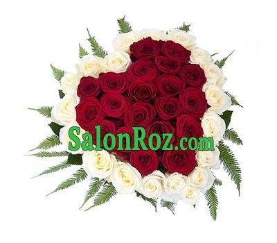 Heart of 39 red and white roses Heart of 39 red and white roses