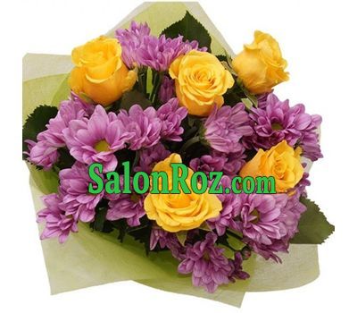 Bouquet of 5 roses and 4 chrysanthemums Bouquet of 5 roses and 4 chrysanthemums