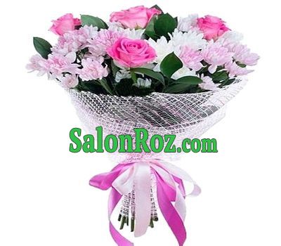 Bouquet of 5 roses, 6 chrysanthemums Bouquet of 5 roses, 6 chrysanthemums
