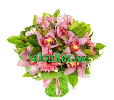 Bouquet of 7 white orchids, 3 gerberas, 5 alstroemerias Bouquet of 7 white orchids, 3 gerberas, 5 alstroemerias