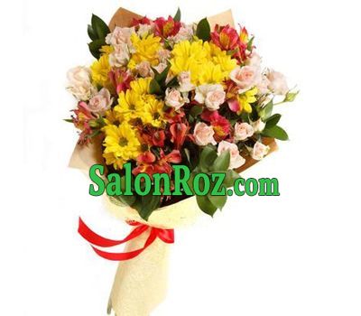 Bouquet of 3 roses, 3 chrysanthemums and 3 alstromeries Bouquet of 3 roses, 3 chrysanthemums and 3 alstromeries