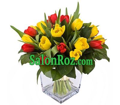 Bouquet of 23 yellow and red tulips Bouquet of 23 yellow and red tulips