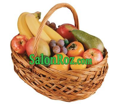 Fruit basket with grapes, bananas, pears, apples, oranges. Fruit basket with grapes, bananas, pears, apples, oranges.