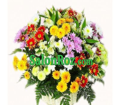 Basket of flowers from 14 chrysanthemums and 5 alstromerias Basket of flowers from 14 chrysanthemums and 5 alstromerias