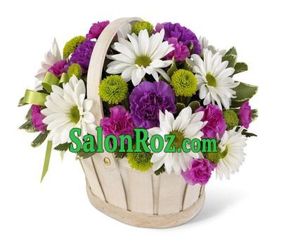 Basket of flowers from 9 carnations and 10 chrysanthemums Basket of flowers from 9 carnations and 10 chrysanthemums